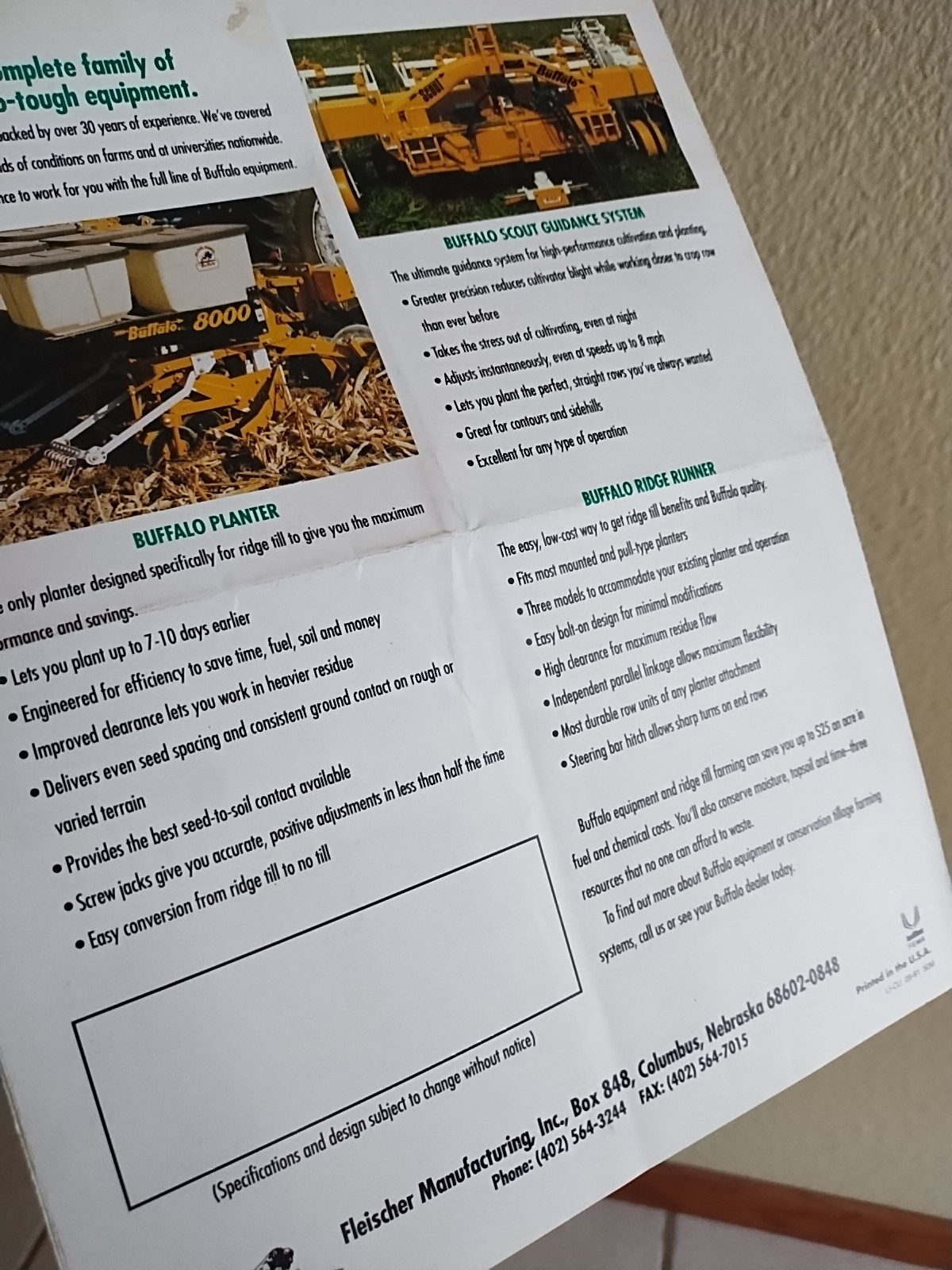 1991 Buffalo Cultivator Brochure Fleischer Mfg Columbus NE USA Farm Field Ag Ad