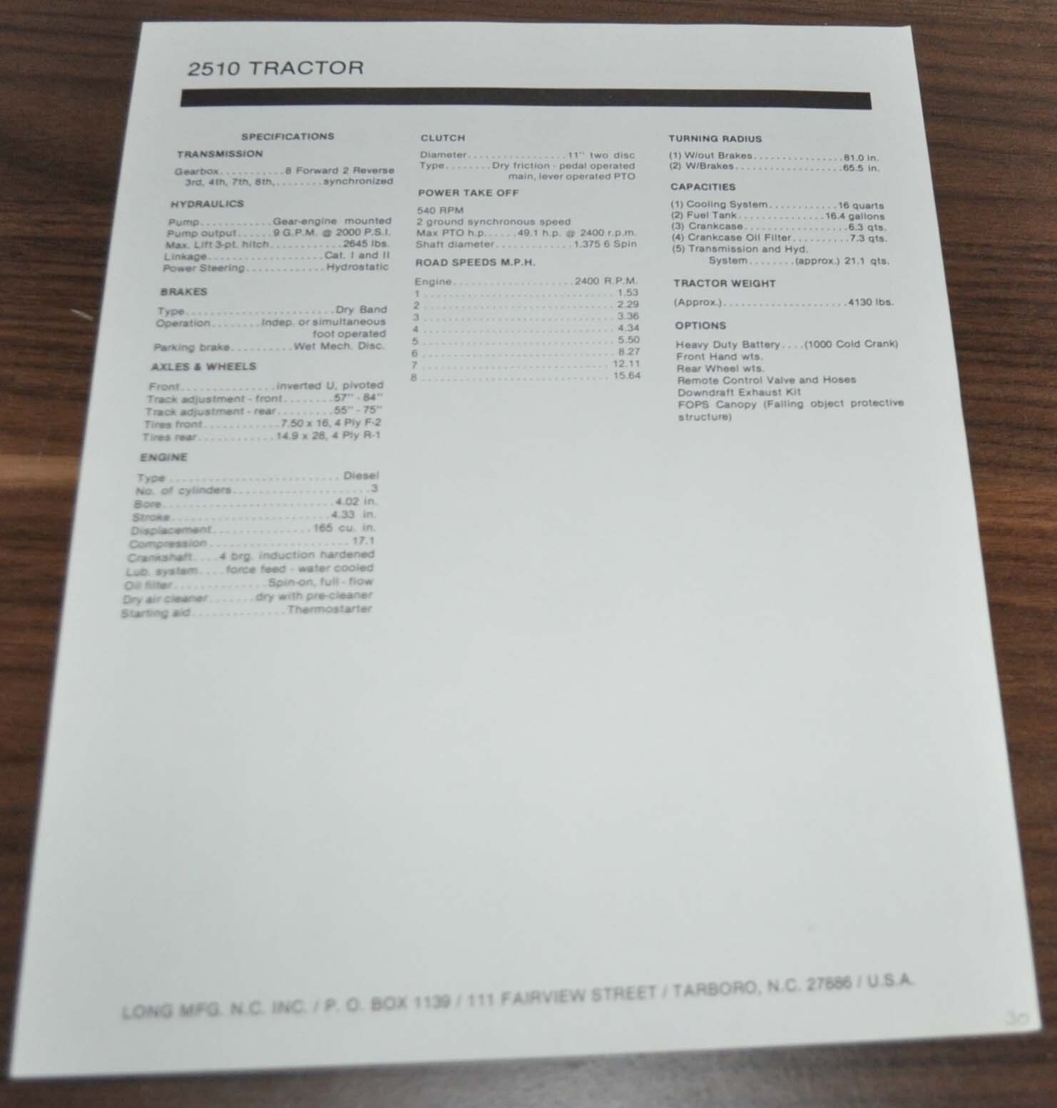 Long Model 2510 Tractor Brochure Prospekt