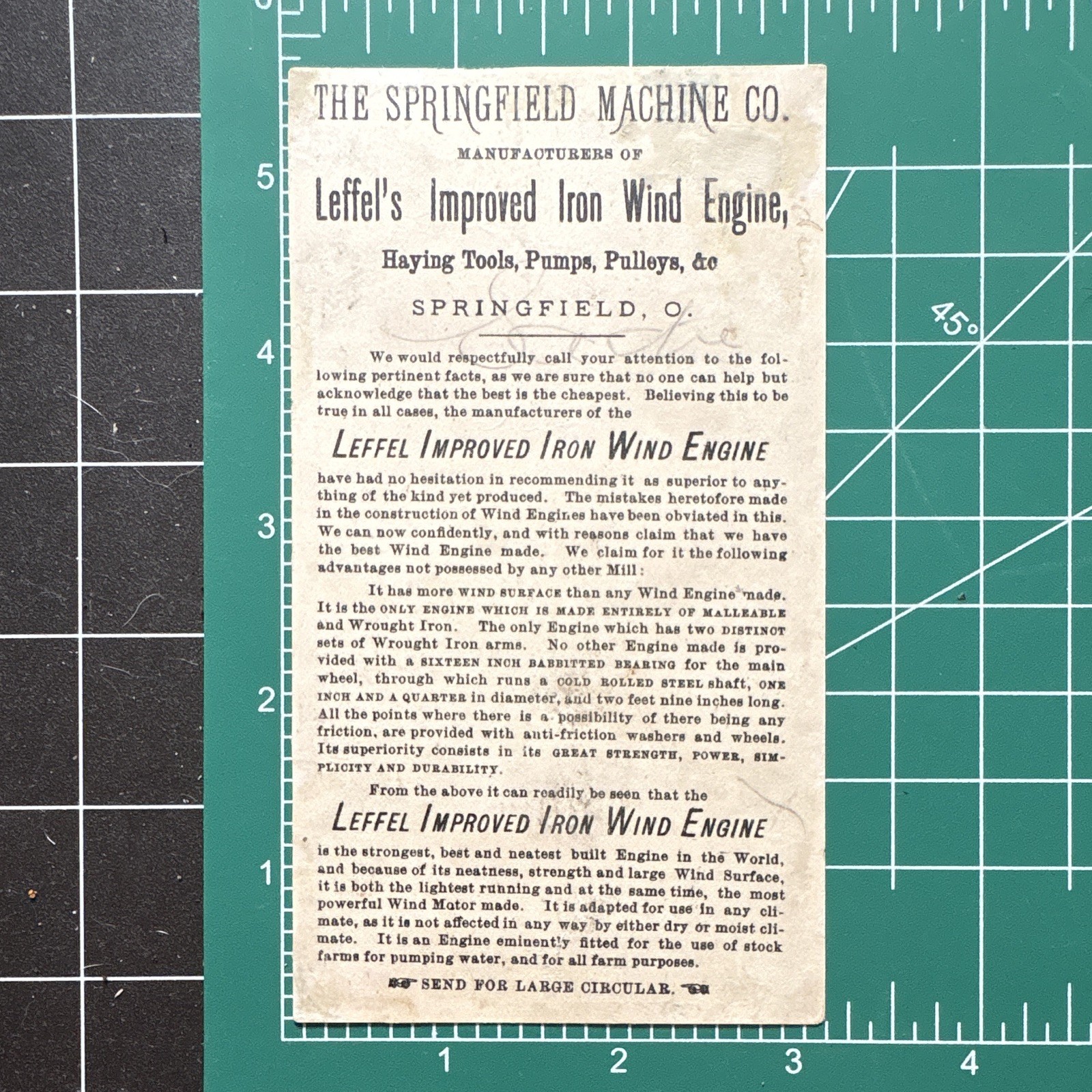 The Springfield Machine Co. Agriculture Trade Card, Leffel&rsquo;s Wind Engine