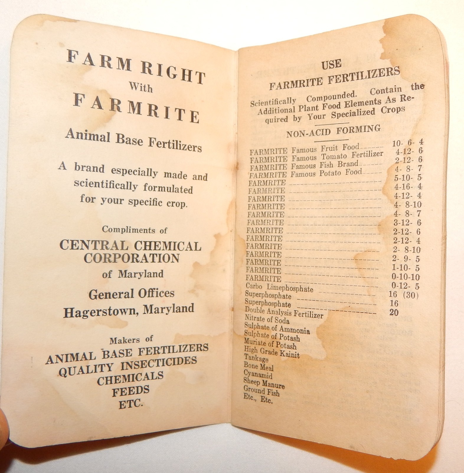 1938 FARMRITE BOOK*ANTIQUE FARM COUNTRY AD*MD MARYLAND CENTRAL CHEMICAL*CALENDAR
