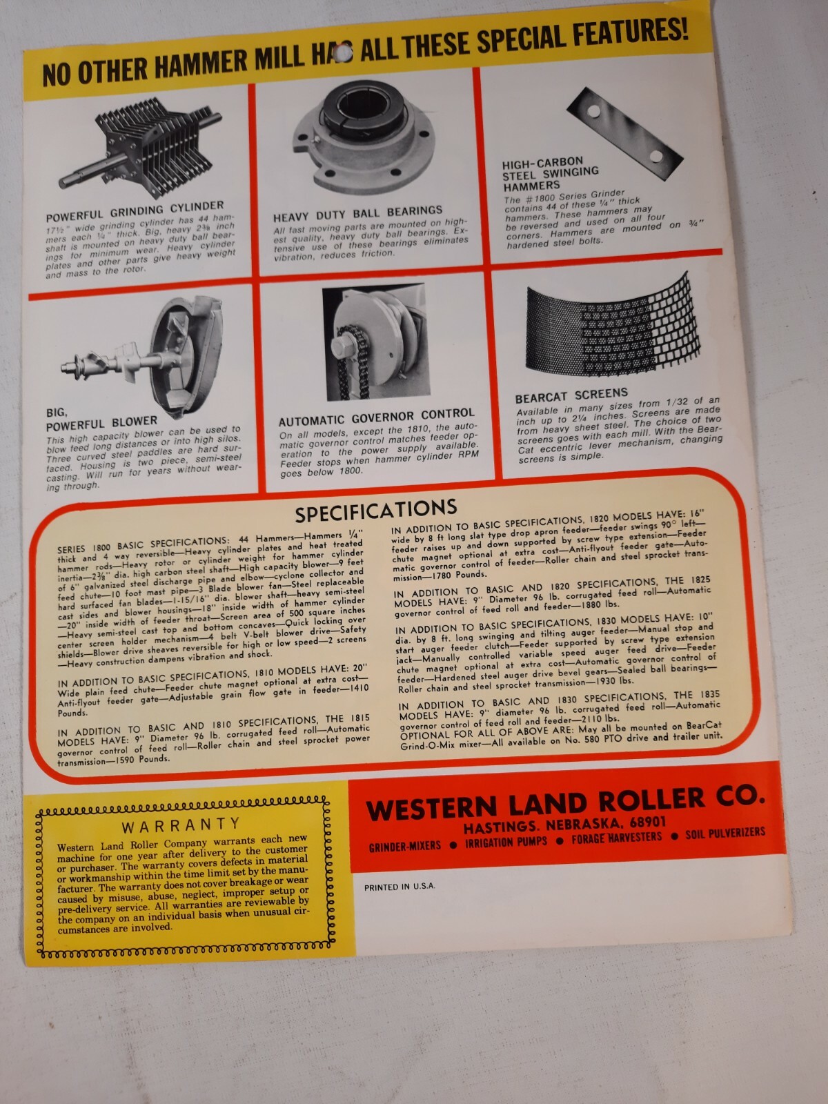 Bear cat hammer mills 1810 1815 1820 1825 1830 1835 brochure Western. Nebraska
