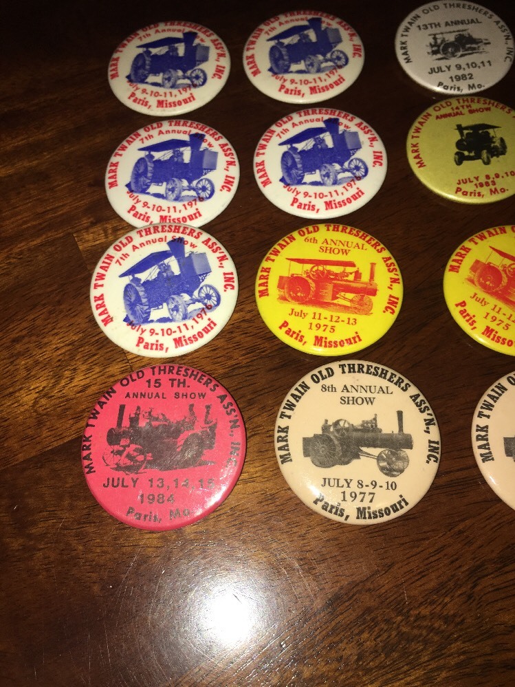 Lot 12 70s-80s Paris MO Mark Twain Old Threshers Assn Festival Souvenir Pinbacks
