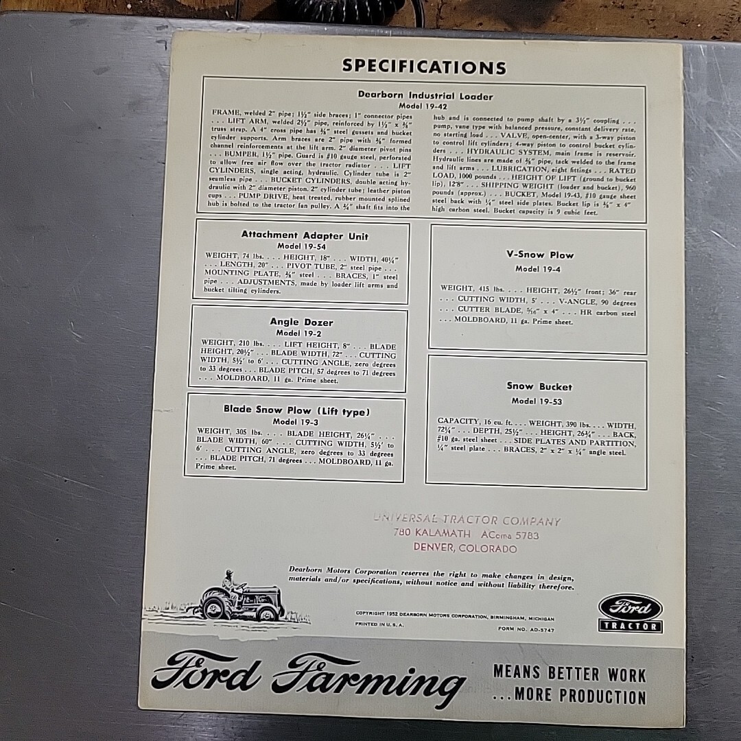 Dearborn Ford Tractor Industrial Loader Attachments Ad Sales Brochure Vtg 1950s