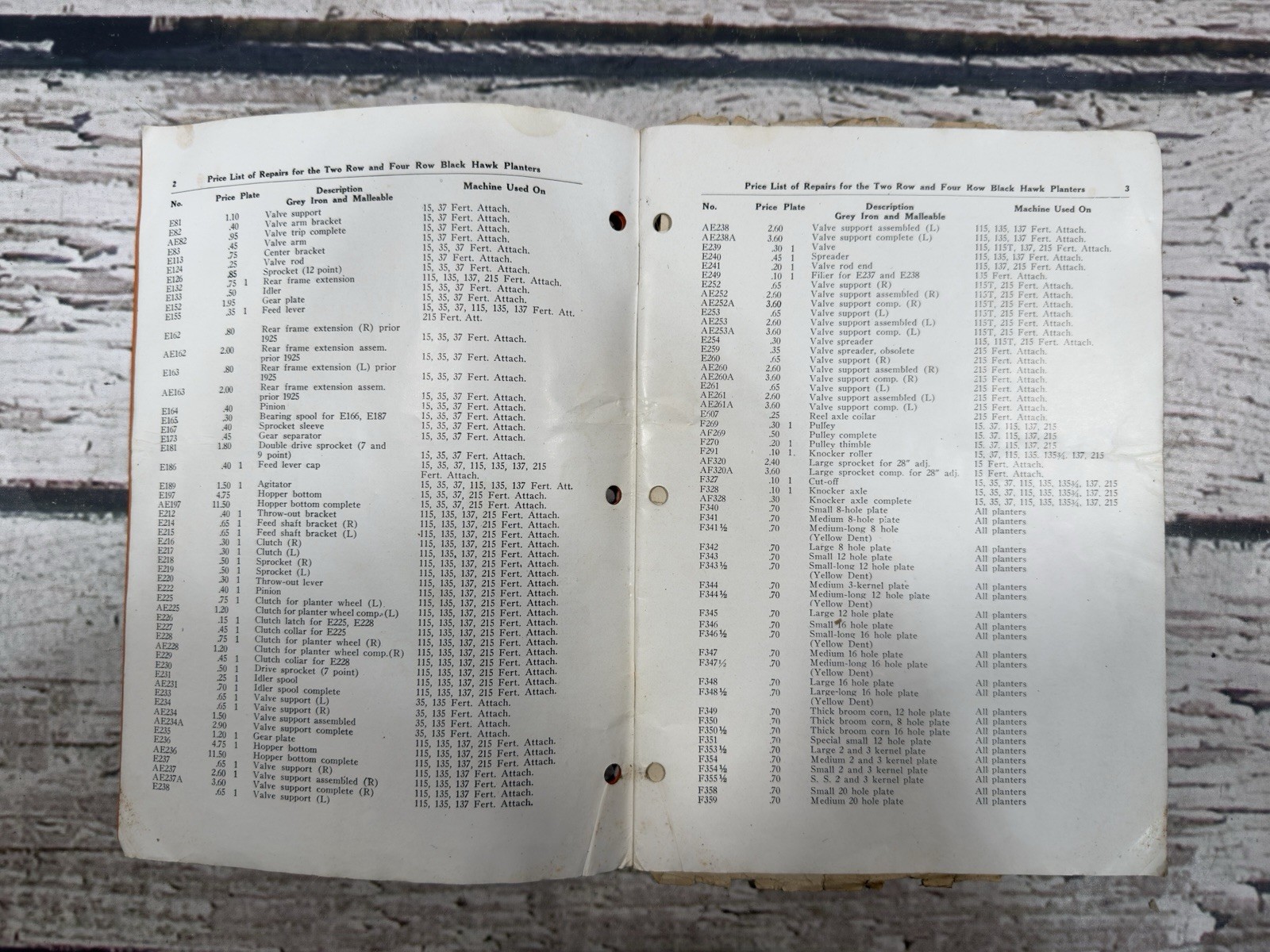 VTG Ohio Famous Black Hawk Planters Two & Four Row Repair Price List Book USA