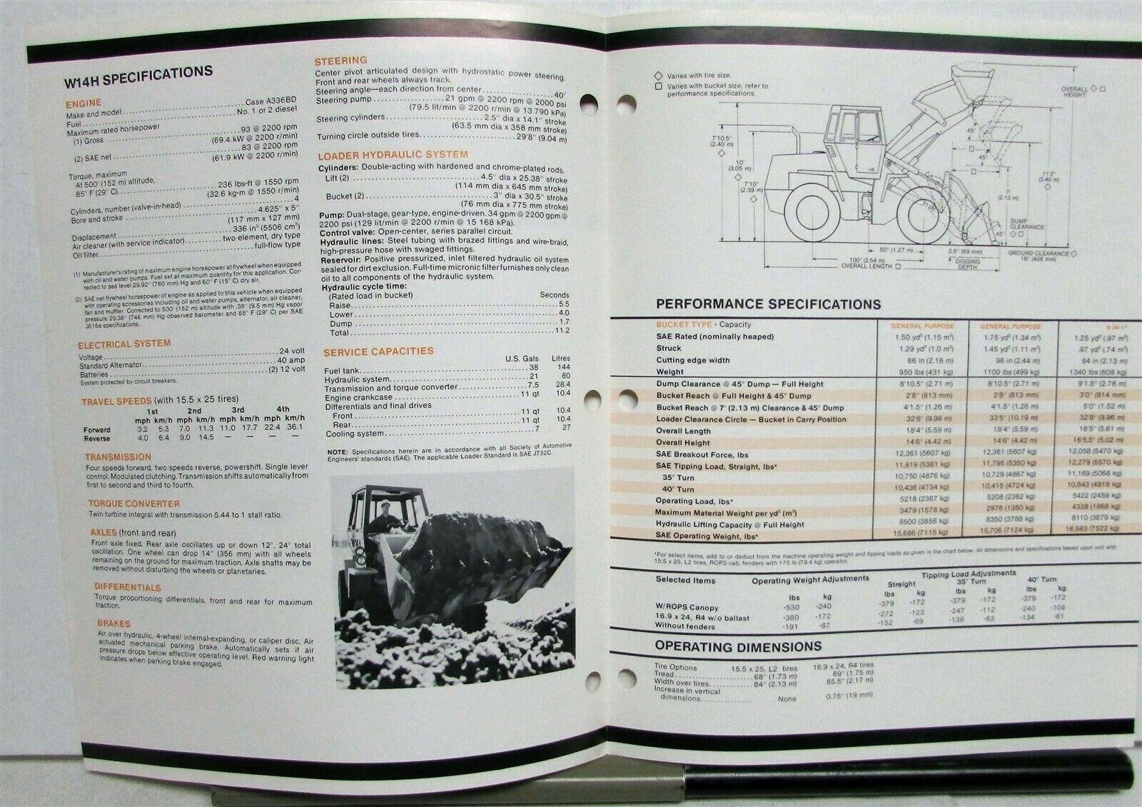 1980 Case W14H Loader Specifications Construction Sales Folder