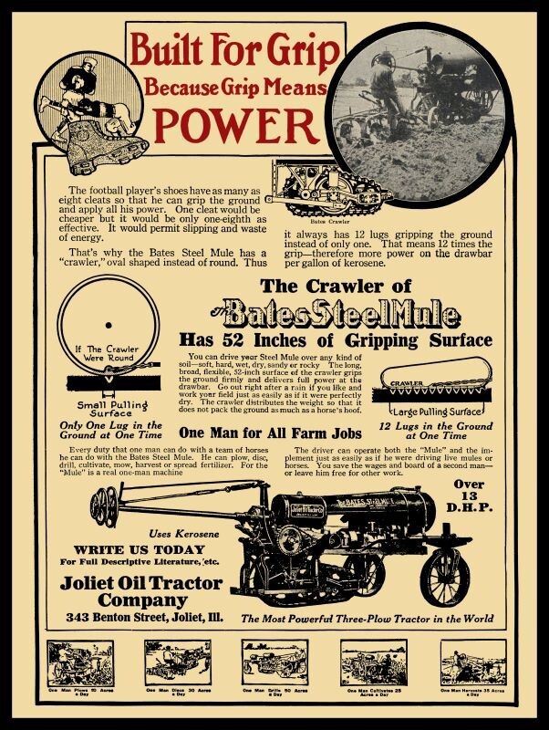 1917 Bates Steel Mule by Joliet Oil Tractor Co NEW Metal Sign: 12×16&Prime; Ships Free