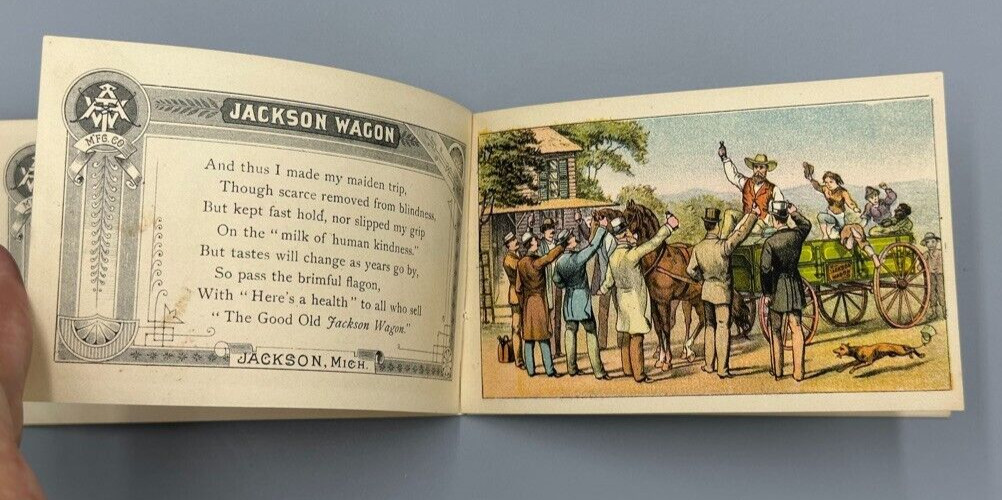 1880s Covered JACKSON WAGON Michigan ANGELS Farm Advertising Trade Card Book