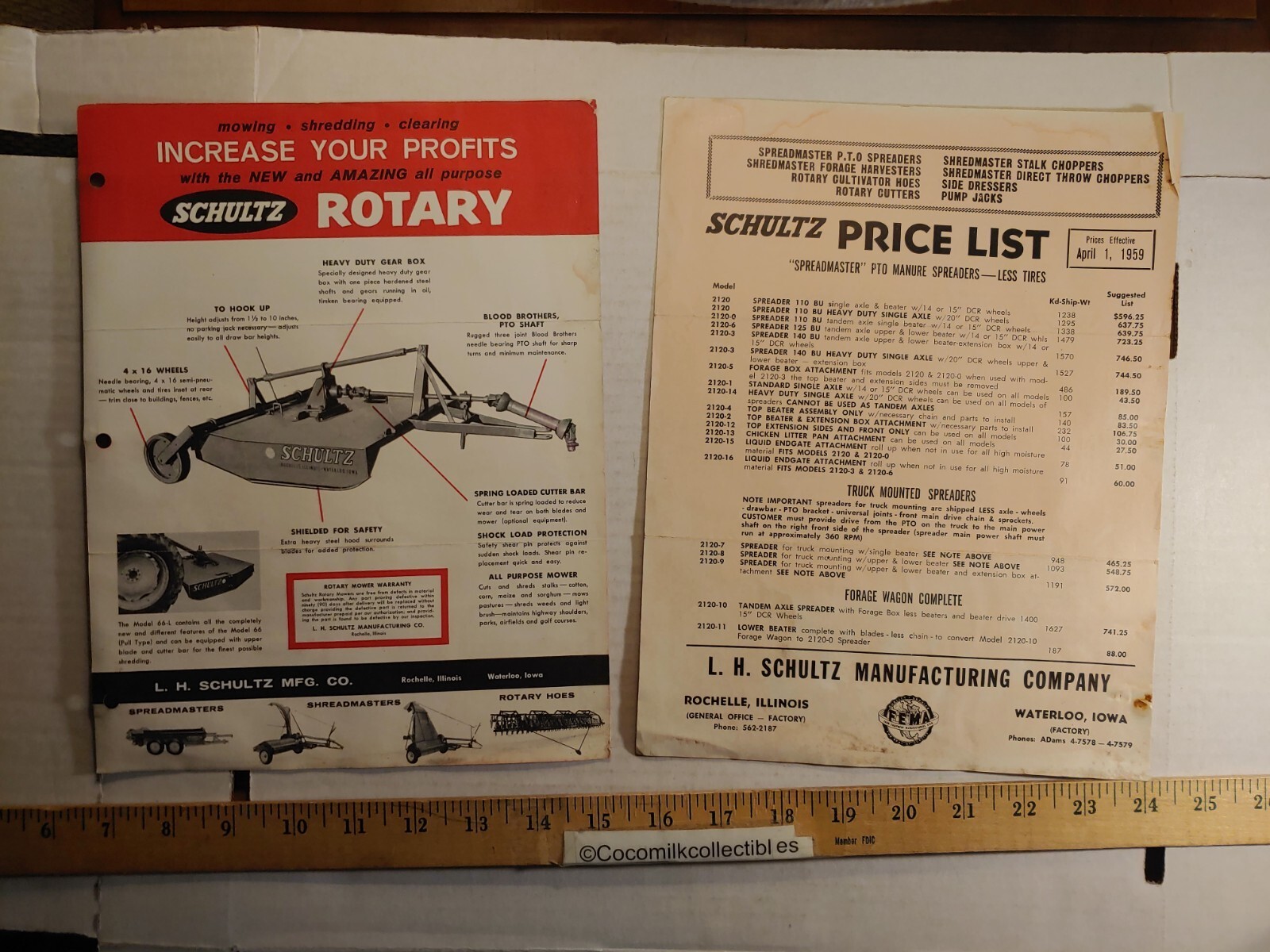 Vintage 1960 L. H. Schultz Co Schultz Rotary Mower Sales Brochure & Price List