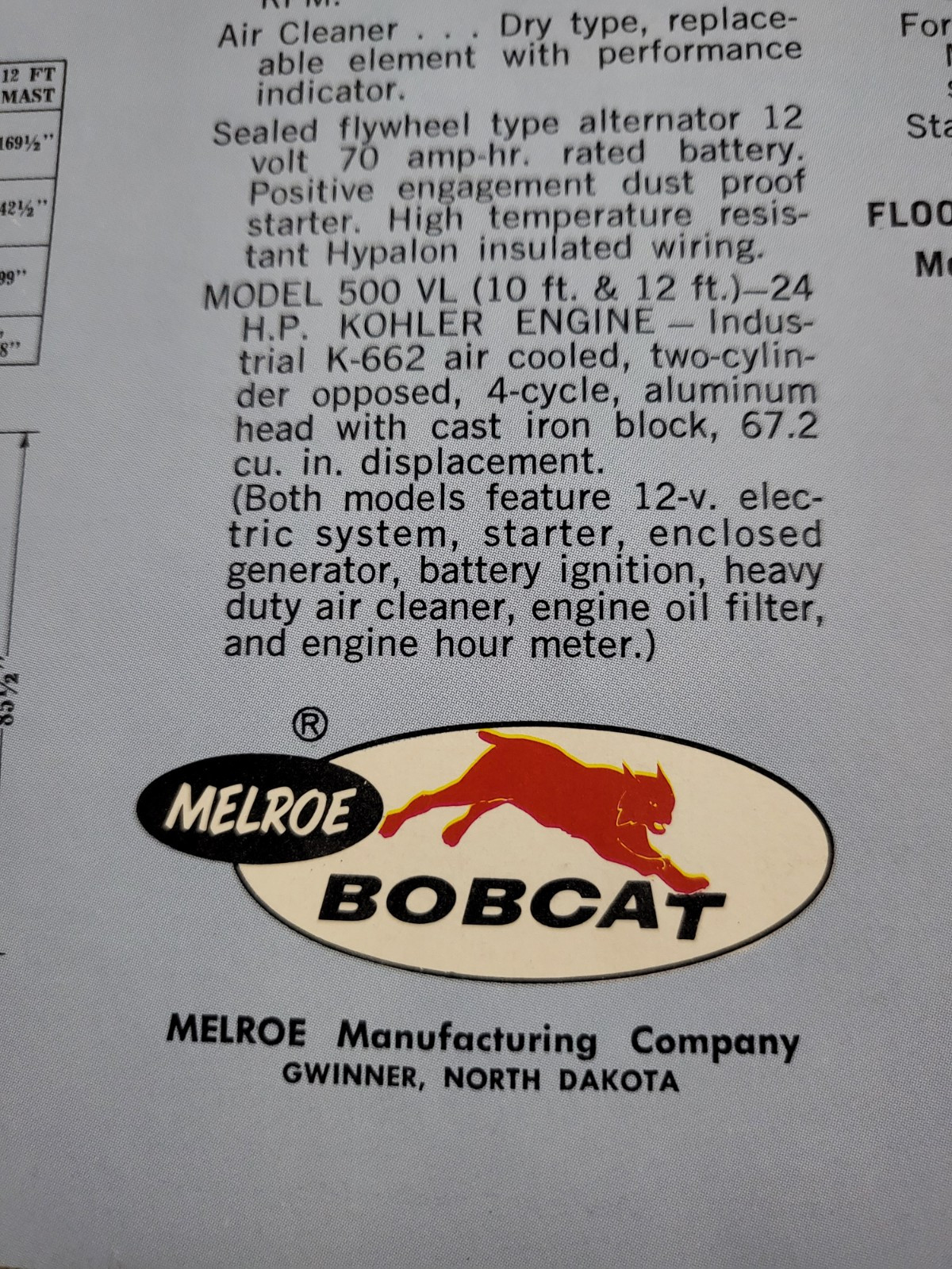 Vintage 1971 BROCHURE Melroe Bobcat Skid Steer Loader Fork Lift 500VL & 600VL