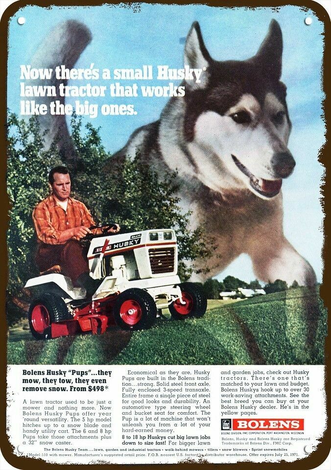 1971 BOLENS HUSKY PUP Riding Lawn Mower Vintg-Look DECORATIVE REPLICA METAL SIGN