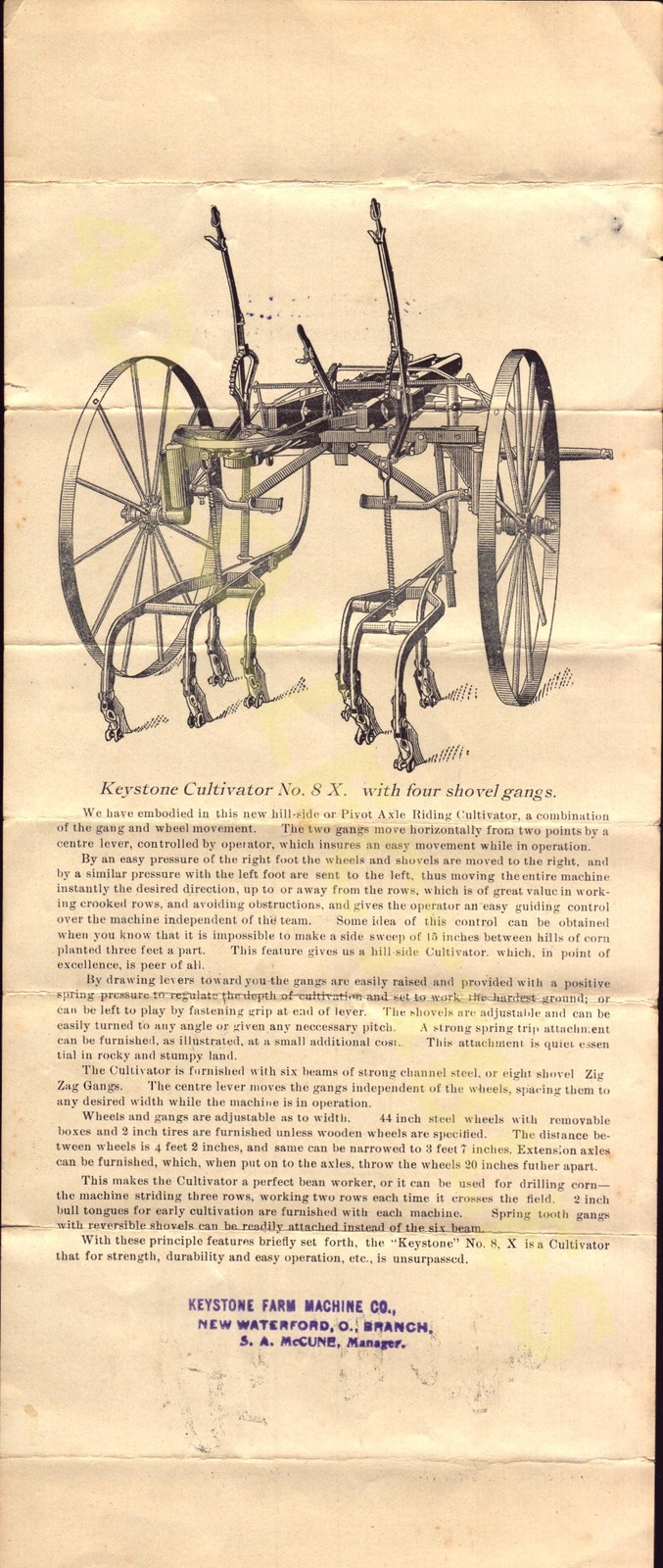 Vintage Keystone Cultivator No. 8X Brochure York PA Farm Machinery advertisemen