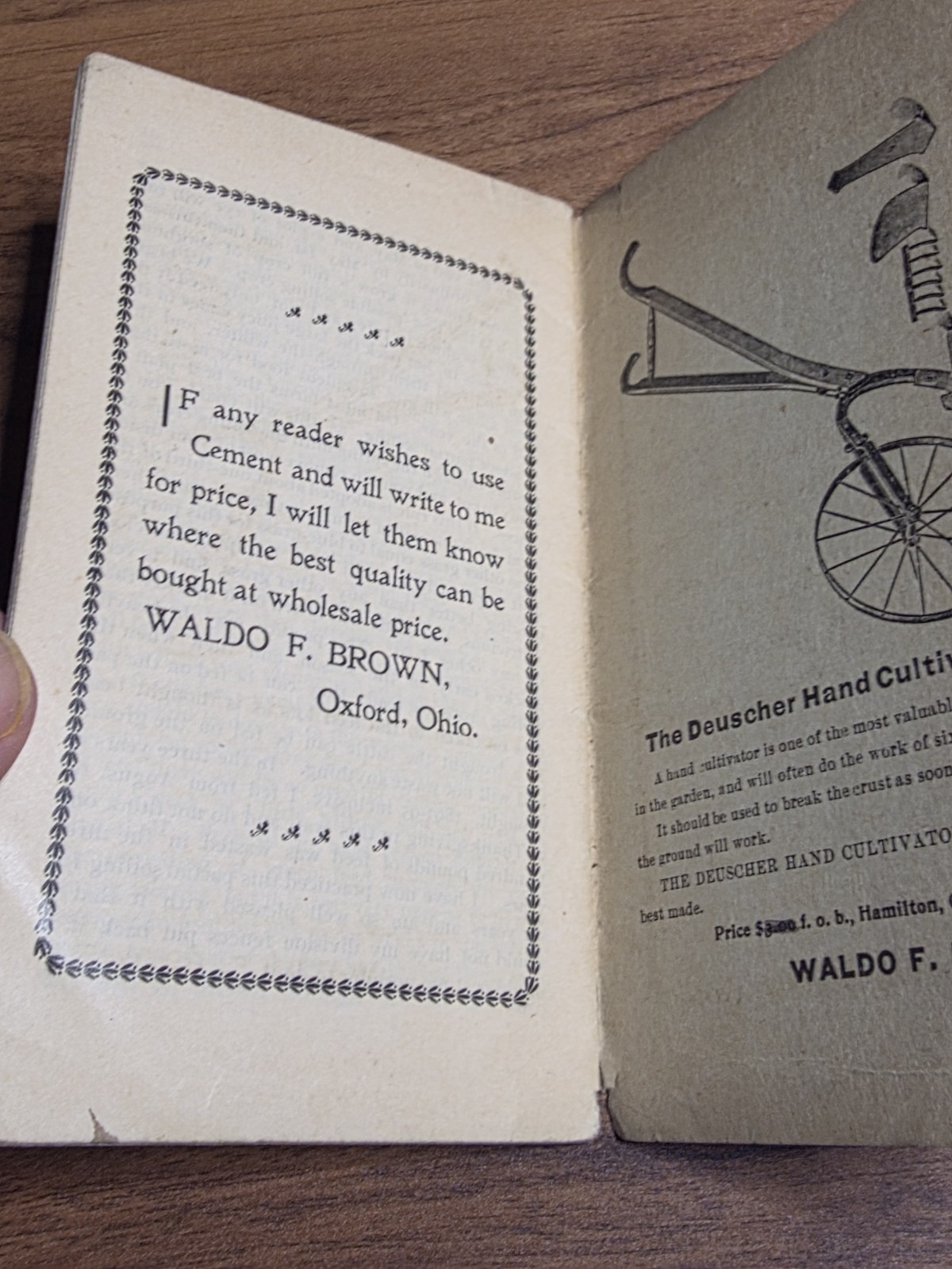 1900 Oxford Ohio Waldo Brown Farming Booklet Acme Harrow Strawberry Beets