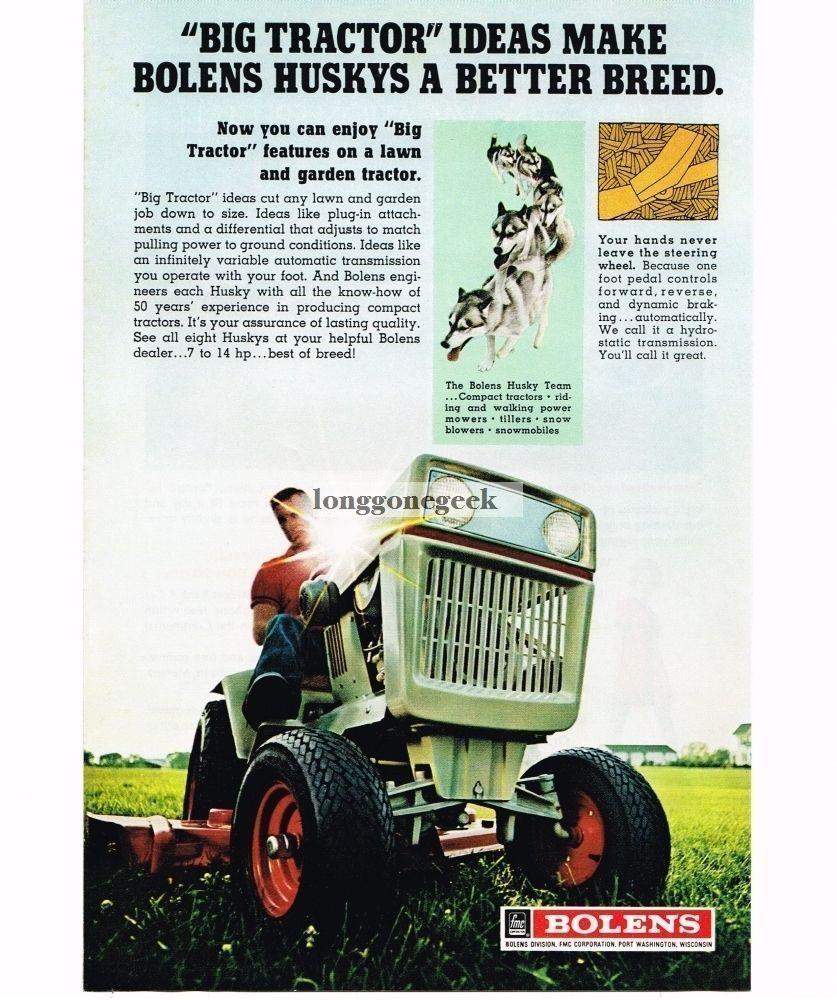 1970 Bolens Husky Lawn Garden Tractor Vintage Print Ad