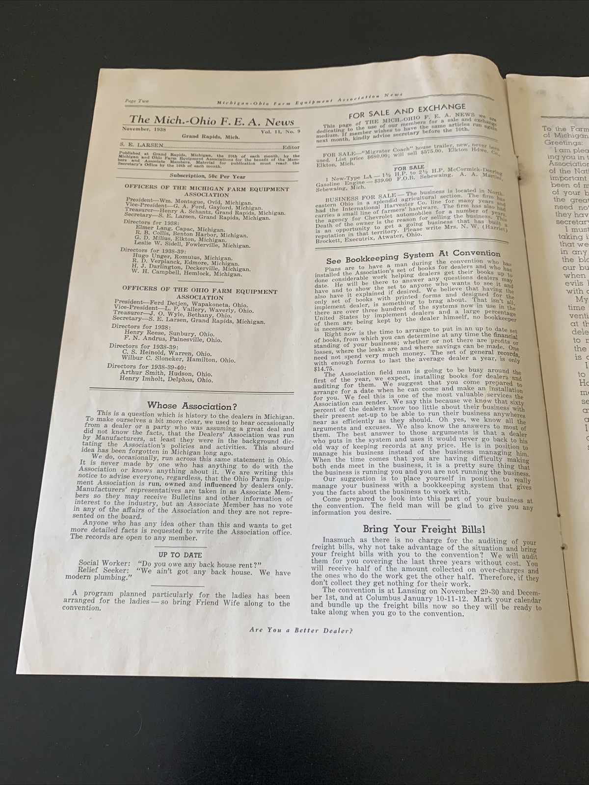 Rare – Michigan Farm Equipment Dealers 1938 Publication Newsletter – Great Ads