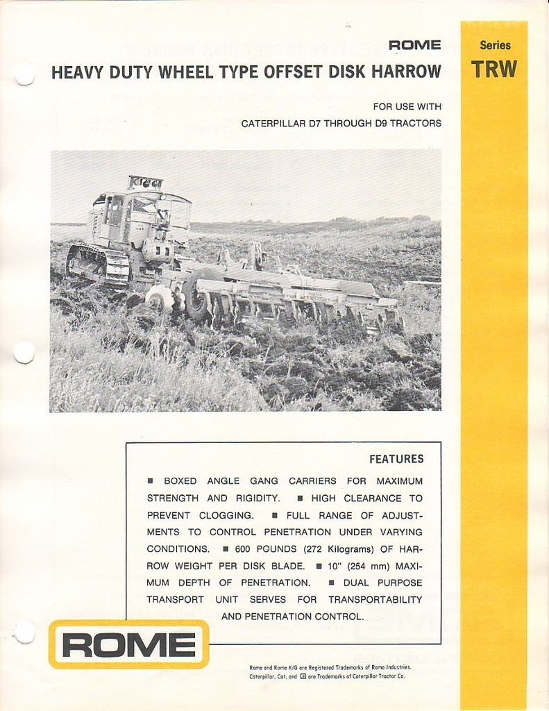 Farm Implement Brochure – Rome – TRW – Wheel Offset Disk Harrow – 1978 (F1174)