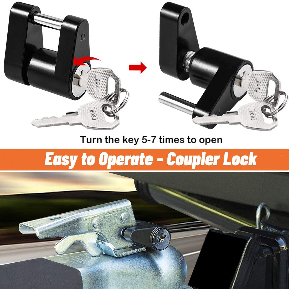 CZC AUTO Hitch Lock Set, Dia 5/8 Inch Trailer Receiver Black