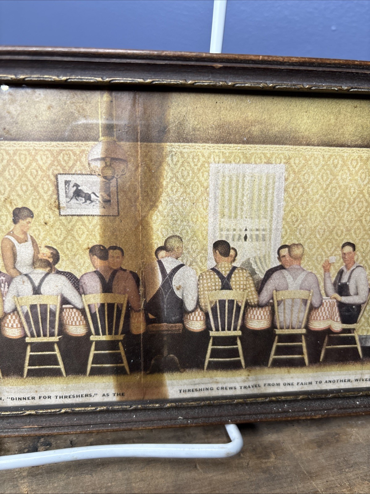 1930s Dinner For Threshers Farming Homestead Print Sign Grant Wood Glass Framed