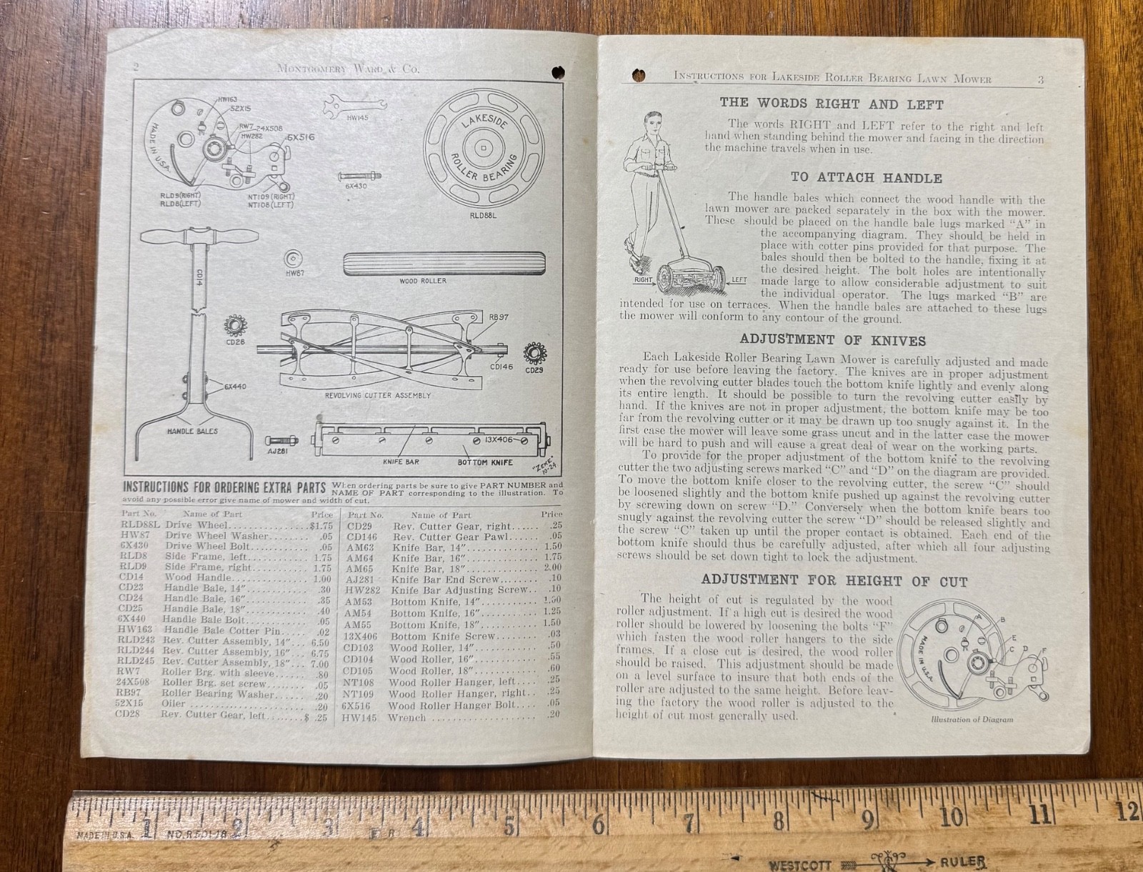 Advertising Instructions Lakeside Roller Bearing Mower Montgomery Ward