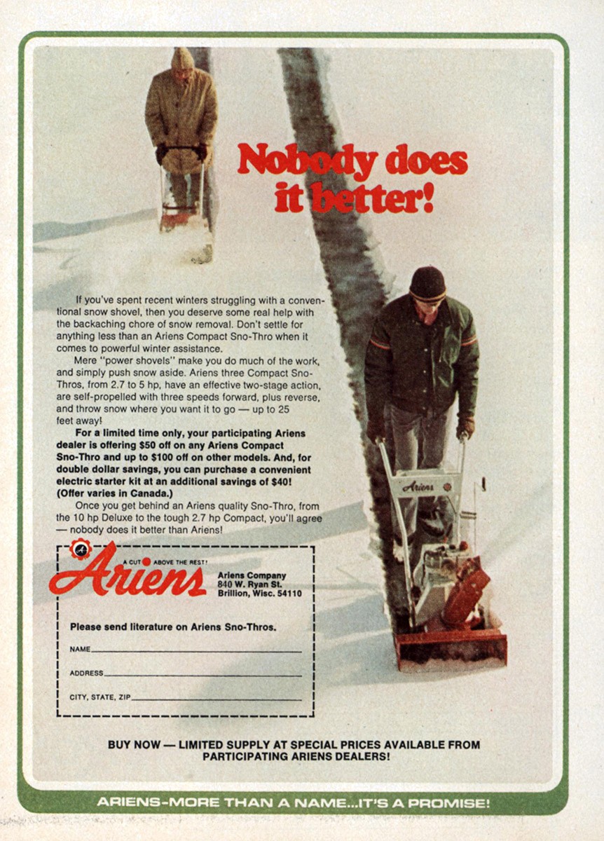 1978 Ariens Snow Blower: Nobody Does It Better Vintage Print Ad