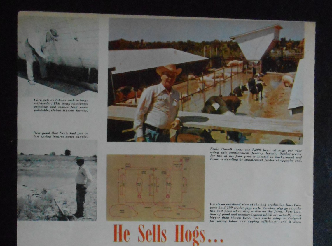 1963 Farmer Ernie Dowell hog feeding specialist Topeka Kansas Article photos AD