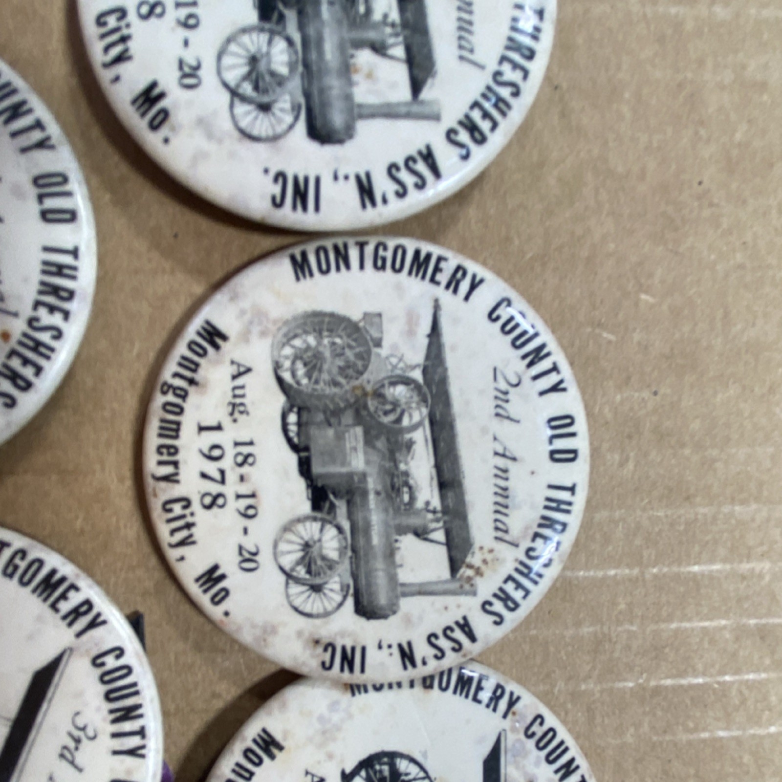 Montgomery County & Mark Twain Old Threshers Agriculture Buttons 1976-1979 Lot