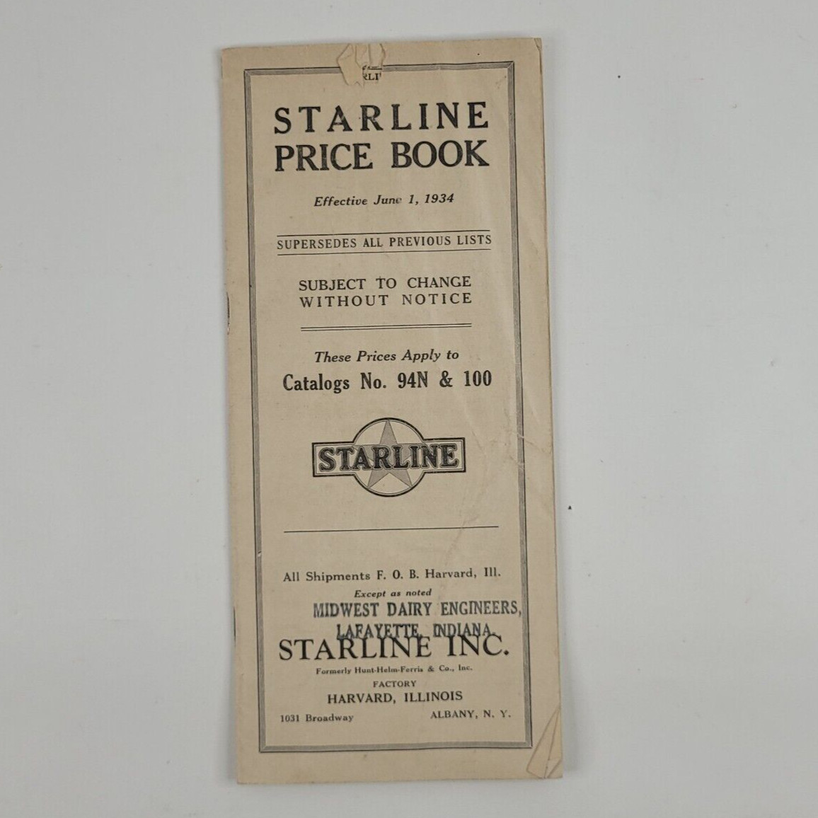 1934 Catalog Price List Starline Barns Garages Dairy Equipment Harvard Illinois