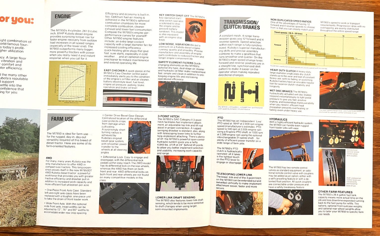 Kubota M7950 Diesel Tractor 2WD 4WD 1985 sales brochure