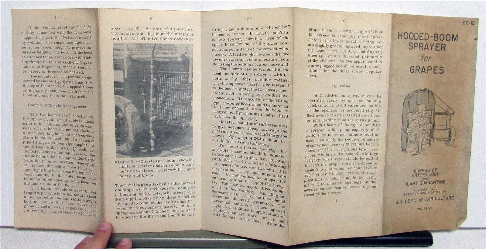 1950 US Department Of Agriculture Hooded Boom Sprayer For Grapes Brochure