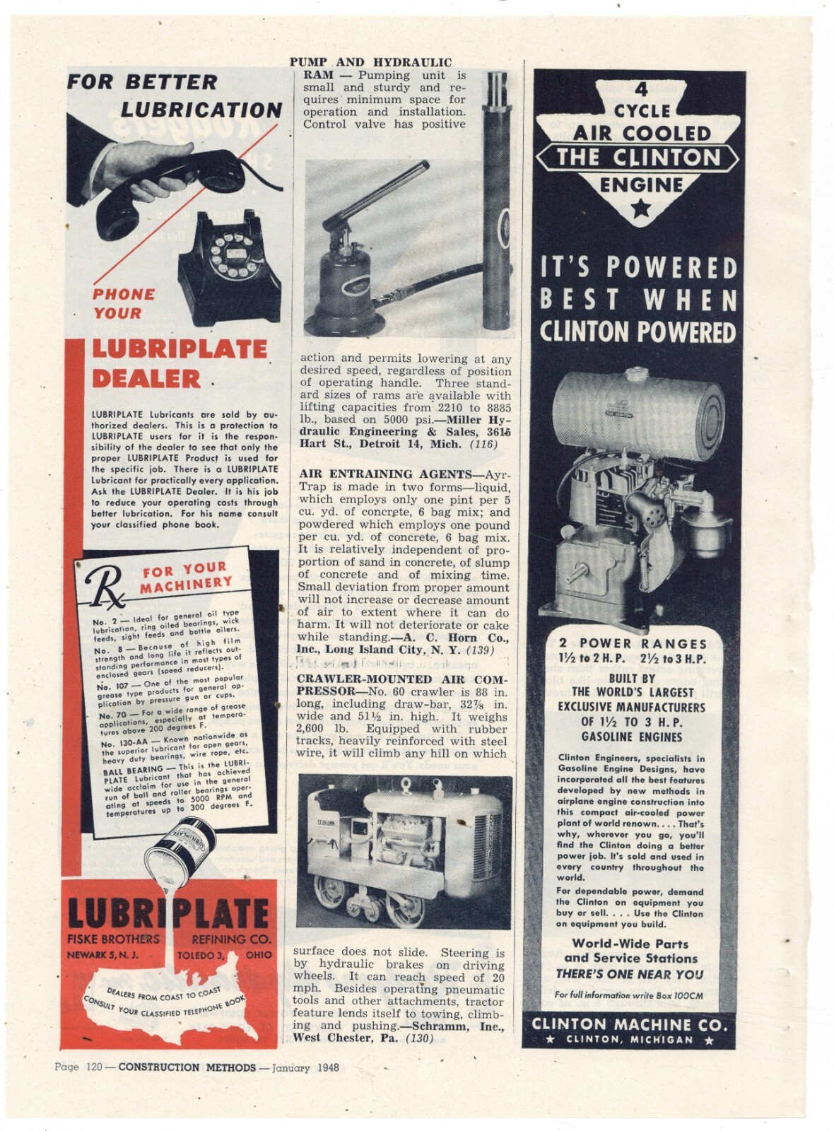 1948 Clinton Machine Co. Ad: 4 Cycle Air Cooled Engine – Clinton, Michigan