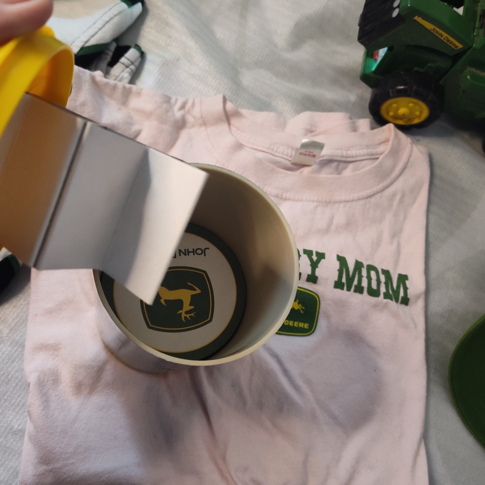 John Deere Collectors Lot With Coaster Silo, Tractor. Hats & Shirts