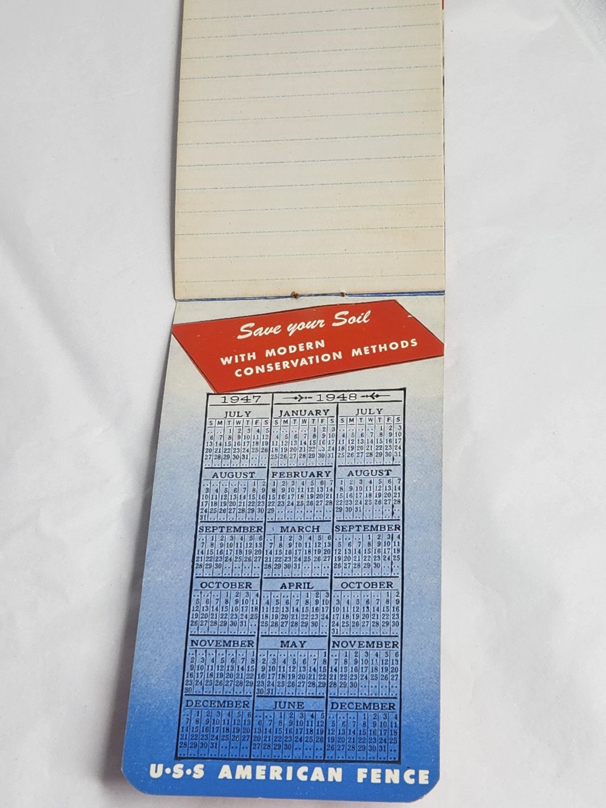 Vintage 1947/48 USS American Fence Notepad Patriotic Boone Grove, In