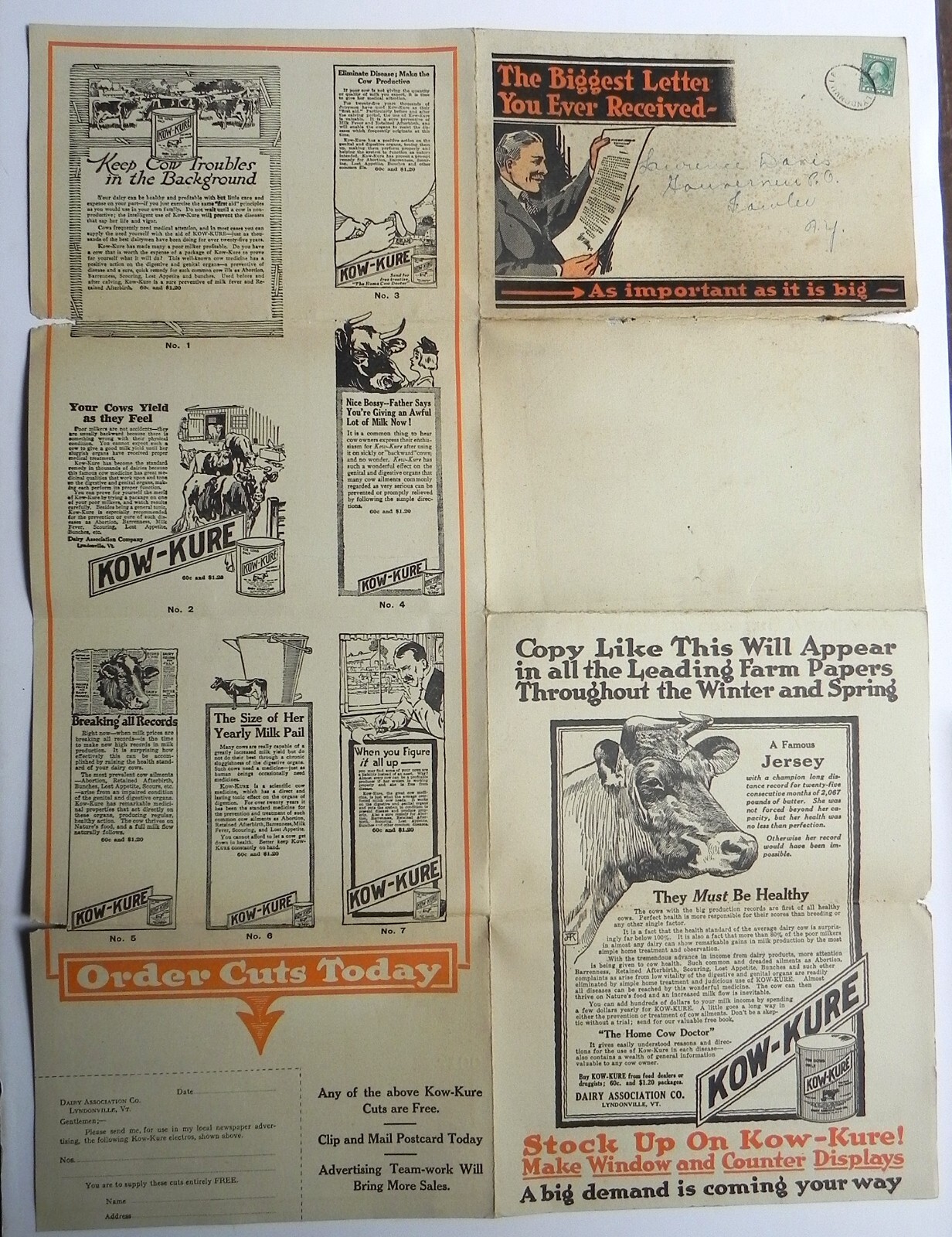 ca1920 KOW-KURE Dairy Association Co Rare Lg Advertising Mailer to Retailers