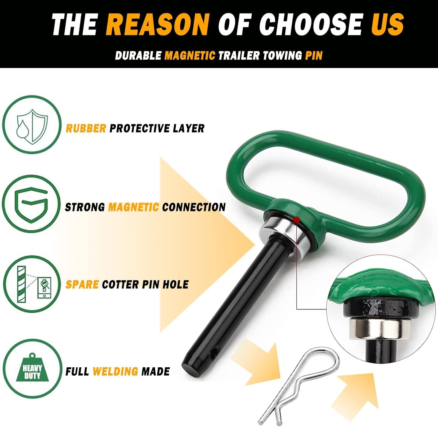 Versatile 2 Pack Magnetic Hitch Pins – Perfect for Mowers and ATVs, 1/2 Inch