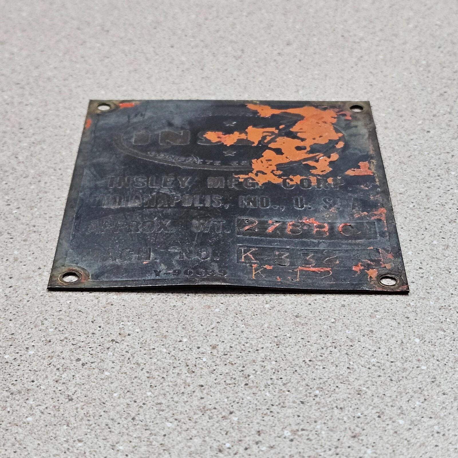 Vintage Insley Excavators Concrete Equipment Indianapolis Data Sign Badge Plate