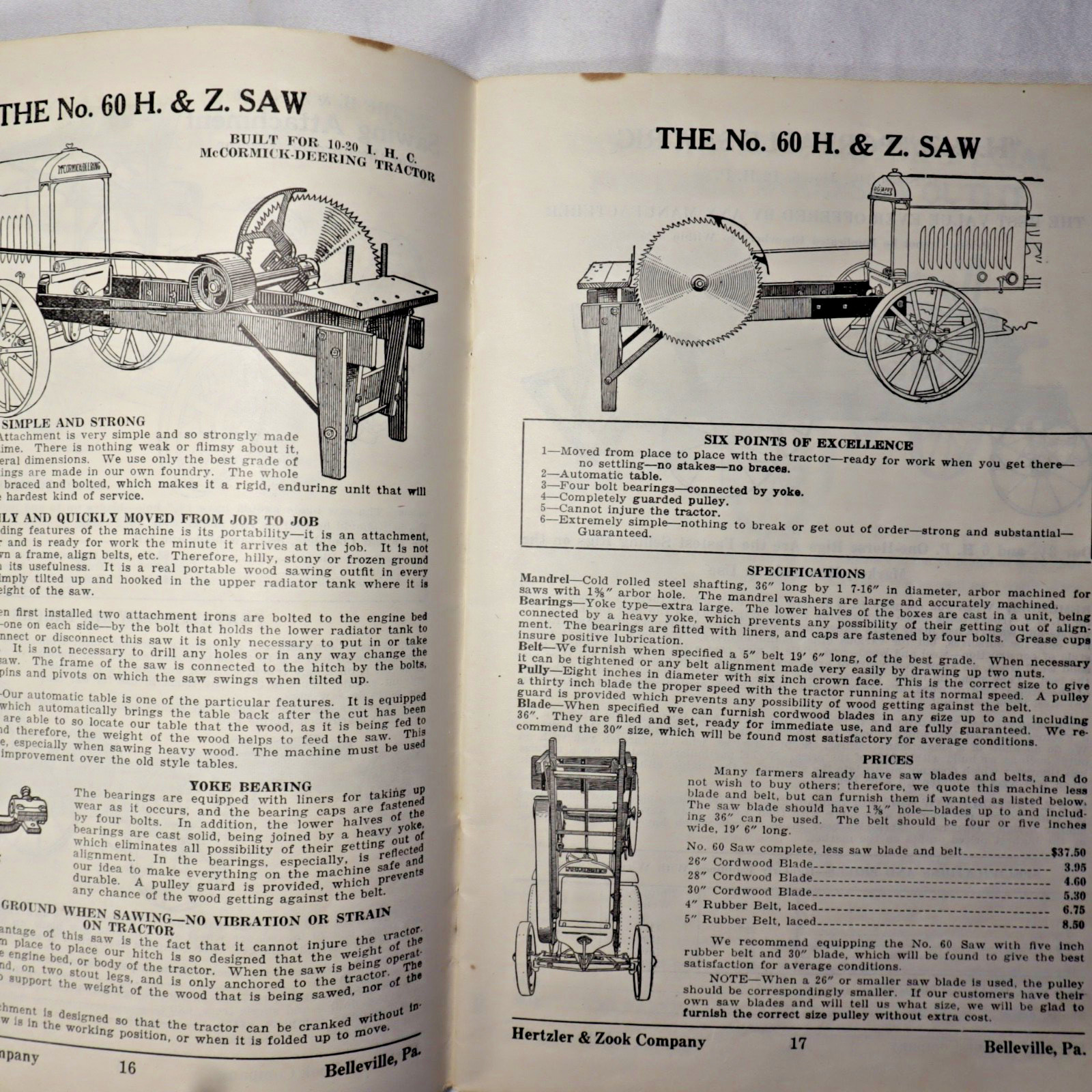 1931-1932 Hertzler & Zook Wood Sawing Machines Farm Tractor Implements Catalog