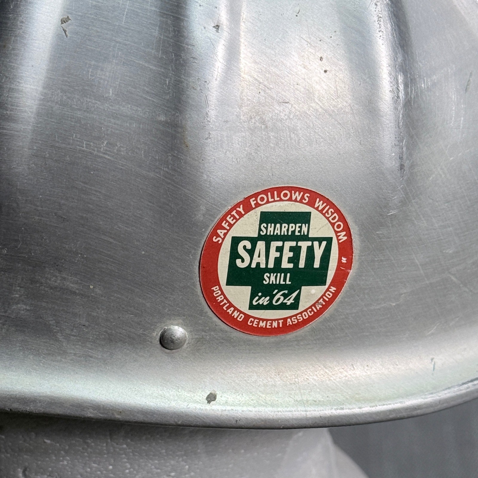 Vintage 60&rsquo;s Aluminum Hard Hat Portland Cement Association Safety Stickers