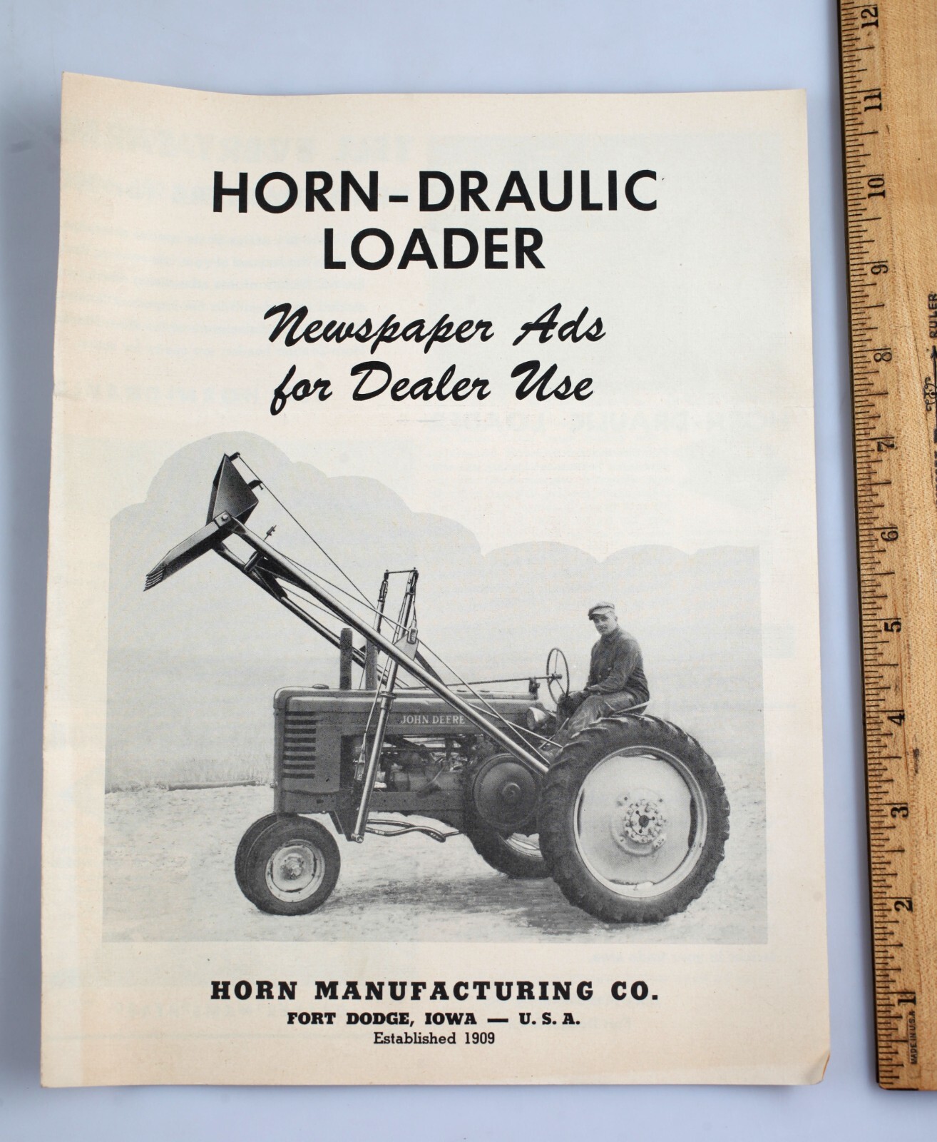 Vintage Horn Draulic Loader Newspaper Dealer Ads Brochure Fort Dodge Iowa