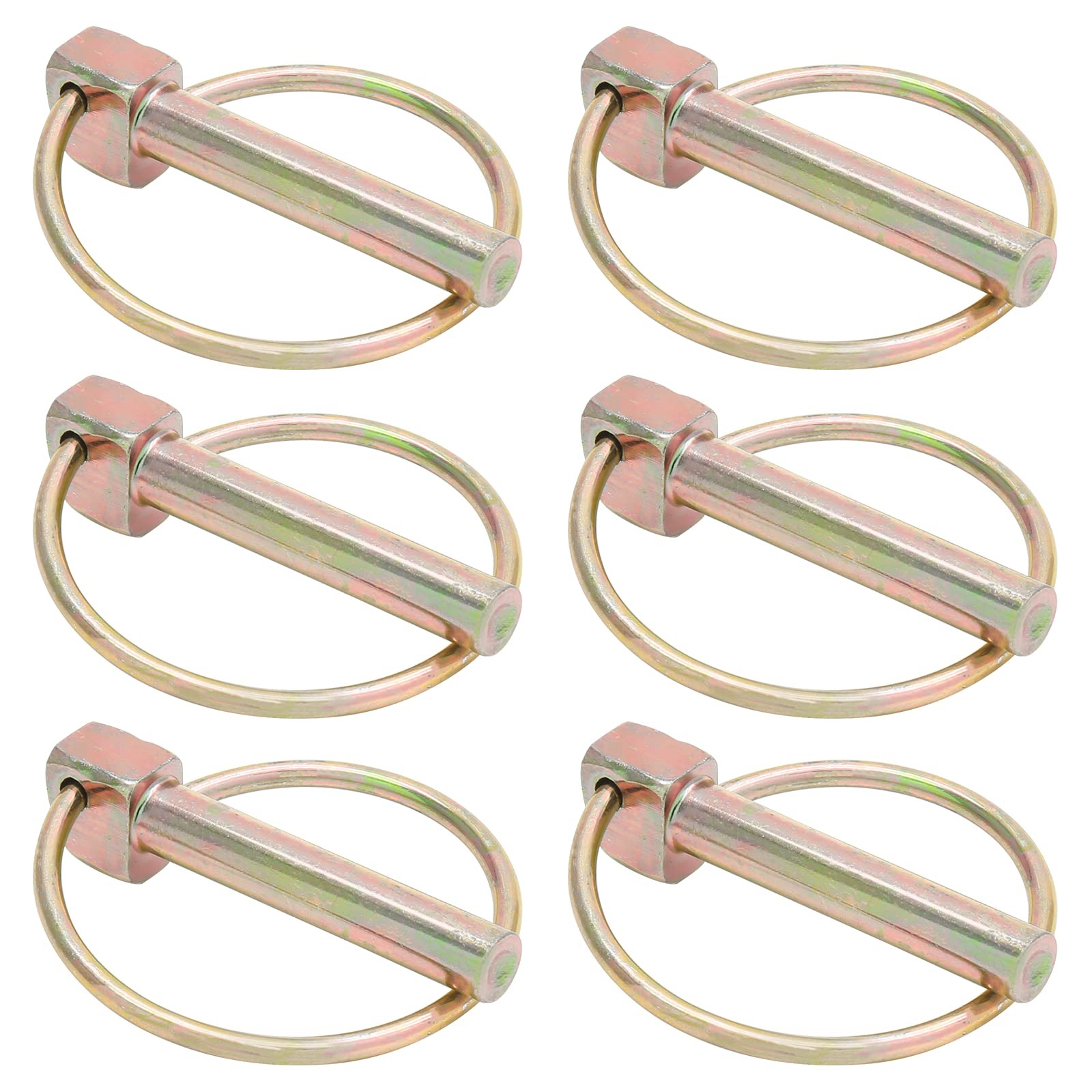 6Pcs 3/8 Inch Heavy Duty Lynch Pin with Ring Round Linch Pins Assortment Kit New