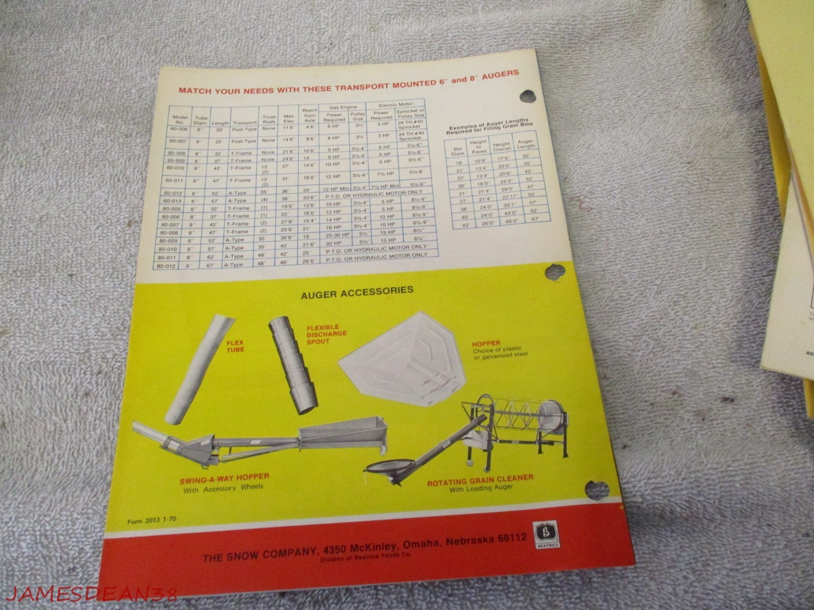 SNOWCO AUGERS DEALERS SALES BROCHURE PAMPHLET
