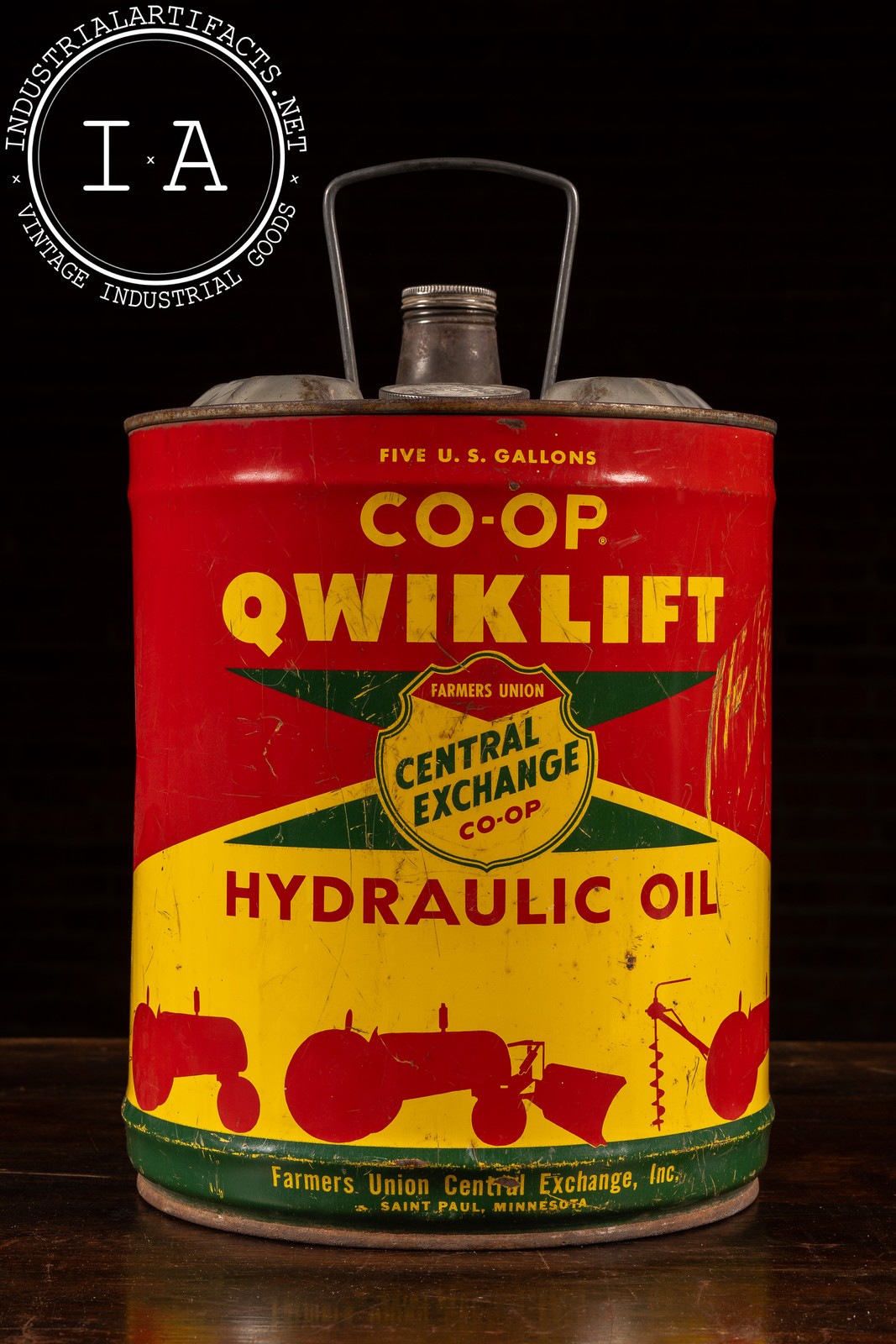 Vintage Tin Litho Famer&rsquo;s Union Co-Op « Qwiklift » 5-Gal. Hydraulic Oil Can