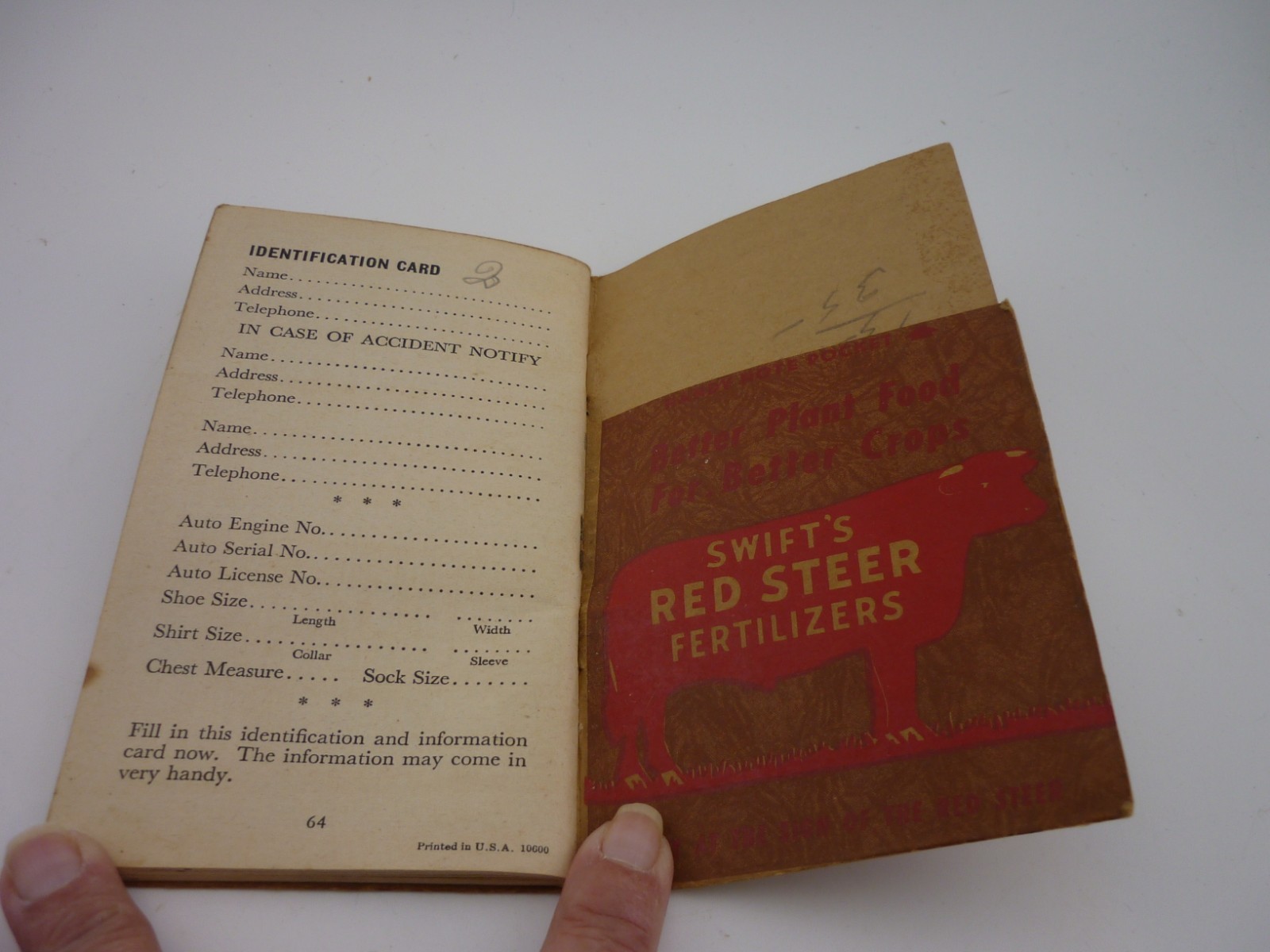1946 Swift&rsquo;s Red Steer Fertilizers Pocket Book Farm Advertising Memorandum