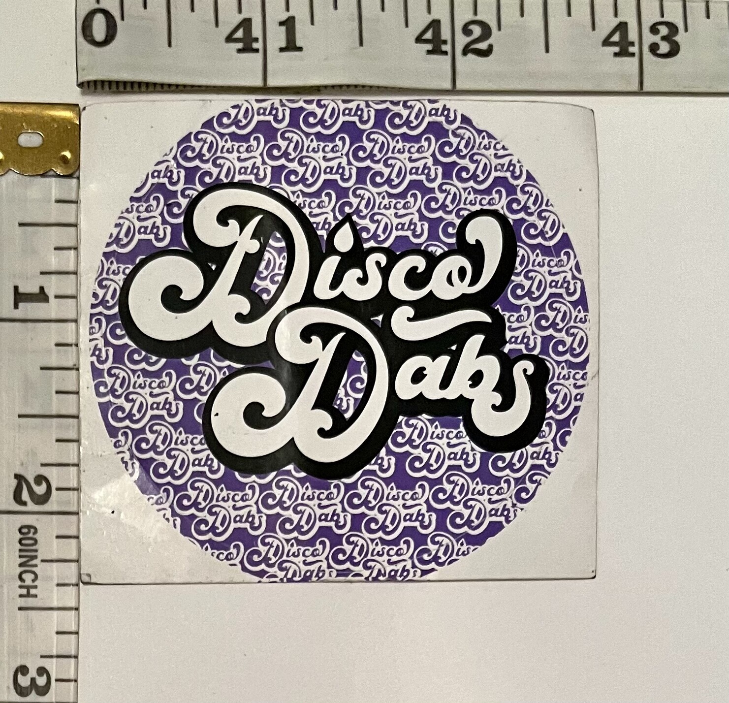 Disco Dabs 2.5&Prime; ROUND GLOSSY PAPER STICKER; OREGON, USA CANNABIS CONCENTRATE AD