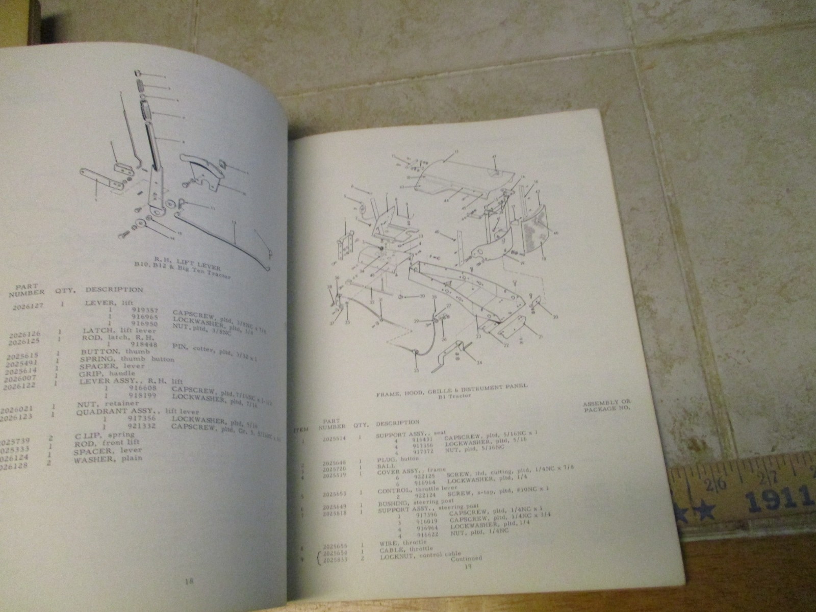 Allis Chalmers Parts & Illustration Catalog for B1 B10 B12 Big Ten Tractors 1968