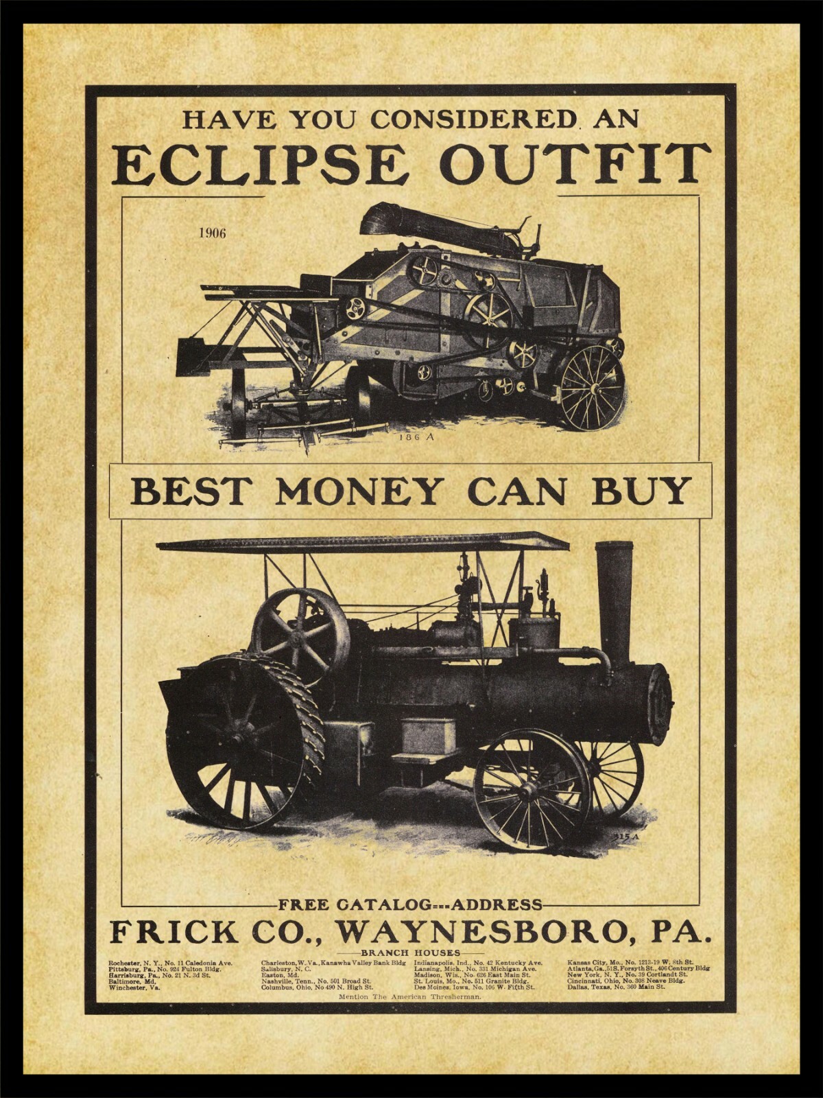 1906 Frick Eclipse Traction Engine NEW Metal Sign: Waynesboro, Pennsylvania