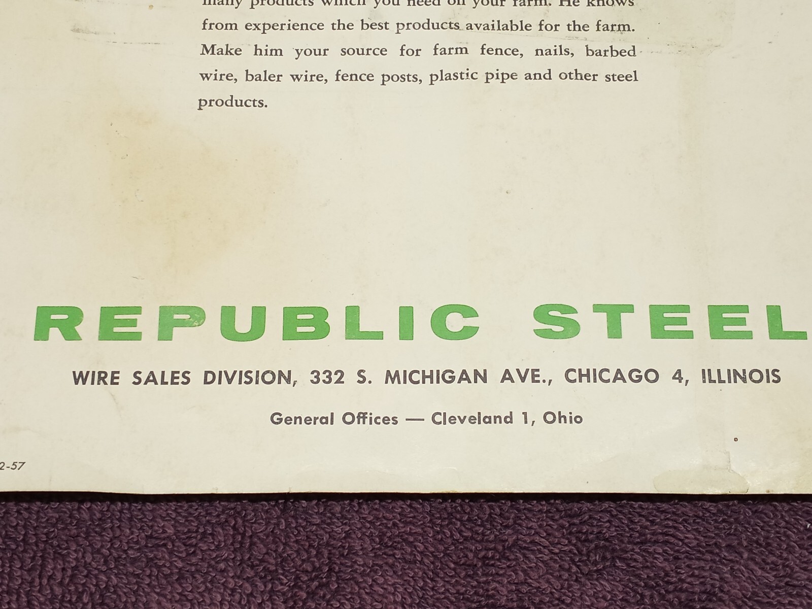 Vintage 1957 REPUBLIC STEEL HOW TO ERECT FARM FENCE BOOK BROCHURE AD