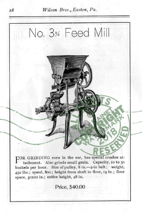 Wilson Bros 1909 CATALOG Grinding Mills + Bone Cutters Samples poultry farm feed