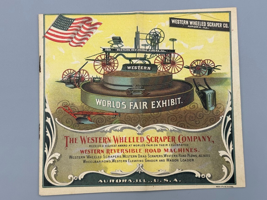 1893 ROAD MACHINE Western Wheel Scraper WORLDS FAIR Catalog Trade Card AURORA IL