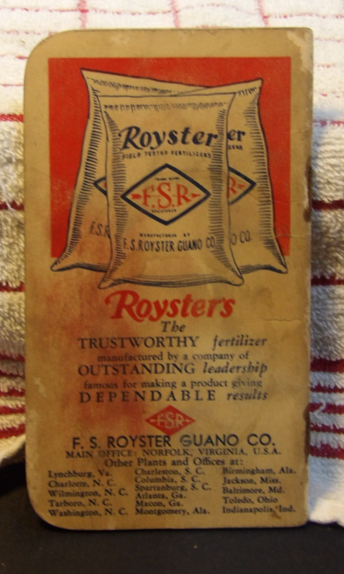 Royster Fertilizer Notebook Memo Book 1954