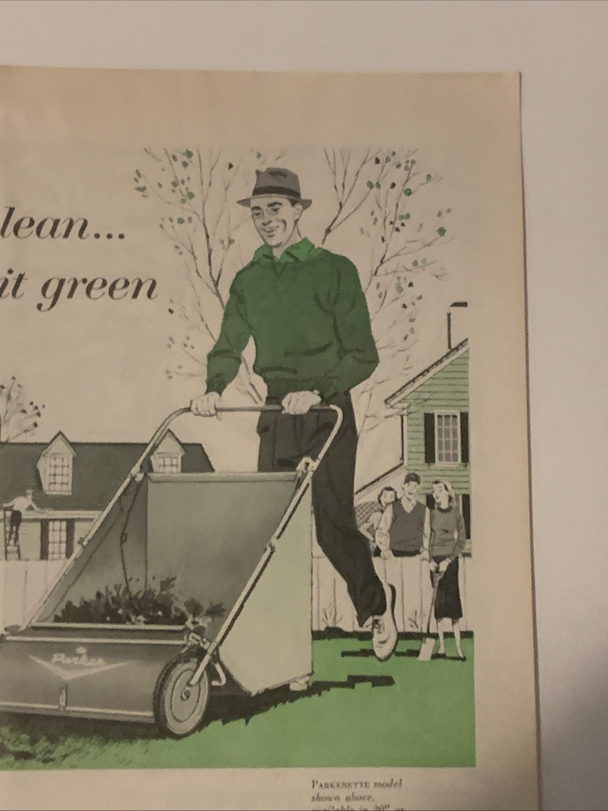 1956 Parker Lawn Sweeper PRINT AD Clean Yard Clippings VTG 50s Springfield Ohio