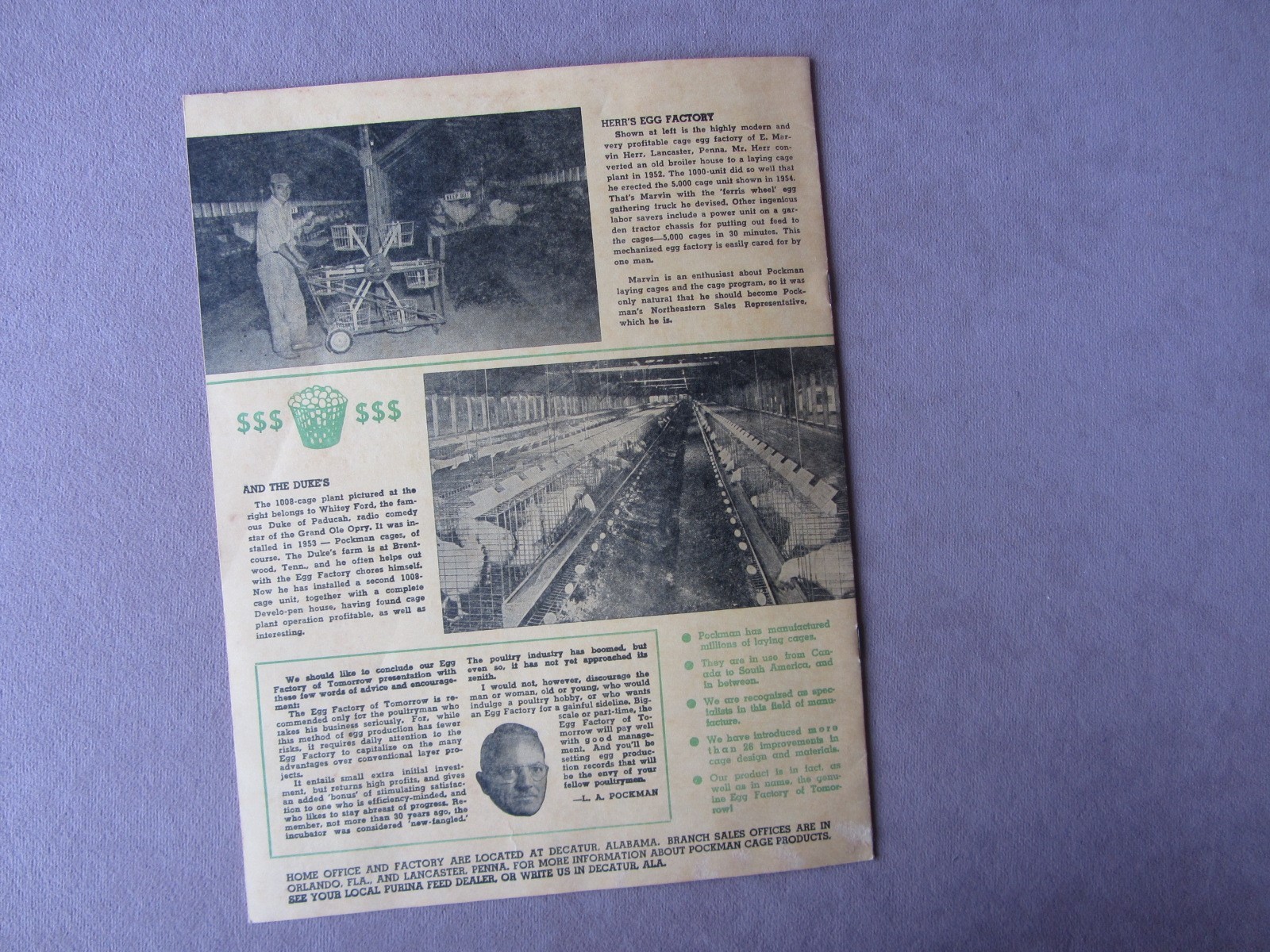 Vtg 1960 Pockman’s Famous Poultry Egg Laying Cages & Equipment Catalog Alabama
